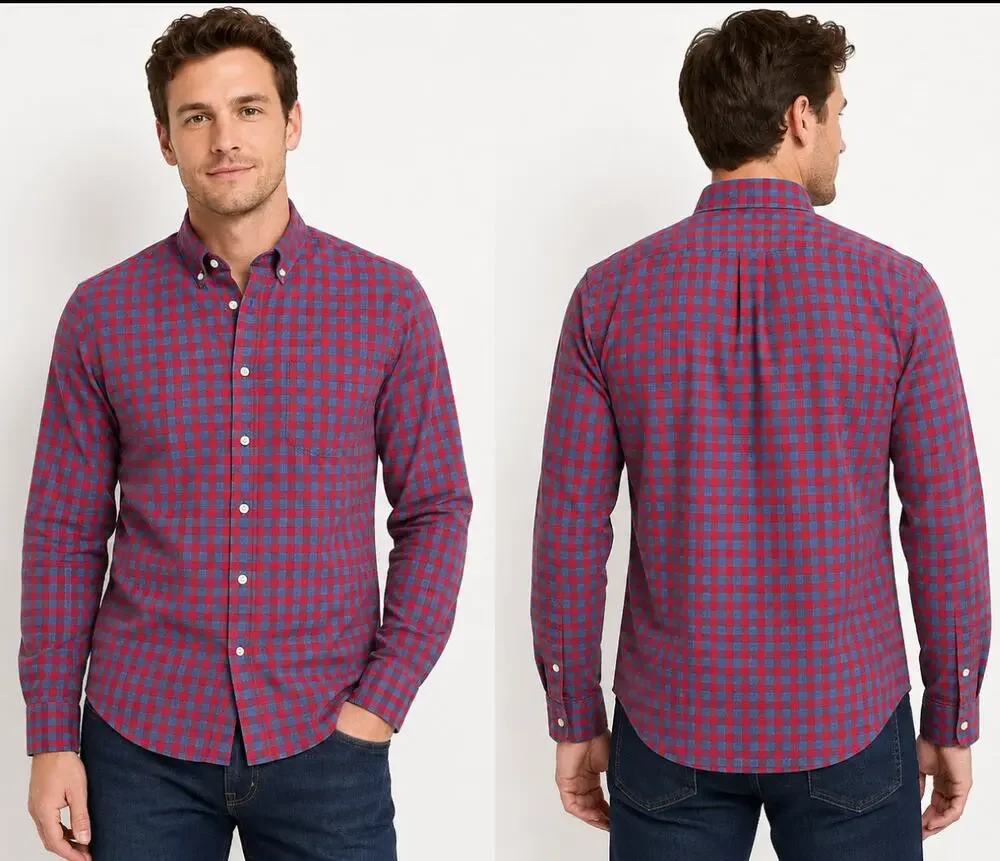 J.Crew Secret Wash Slim Fit Red Blue Gingham Shirt Men's M